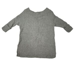 VTG Free People Gray Oversized Sweater Chunky Knit Pullover 3/4 Sleeve Size S